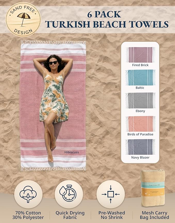 LANE LINEN 6-Pack Oversized Pre-Washed Beach Towels, Stylish Quick-Dry Pool & Travel Towels for Adults, 39"x71" - Diamond Multi Colors | Stylish Quick-Dry Pool & Travel Towels for Adults - 39"x71", Vacation Essential - Machine Washable, Super Absorbent...