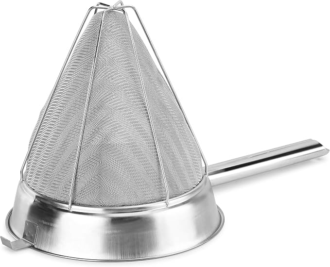 New Star Foodservice Chinois Mesh Strainer, Stainless Steel, Reinforced, Extra Fine Mesh, 10-Inch