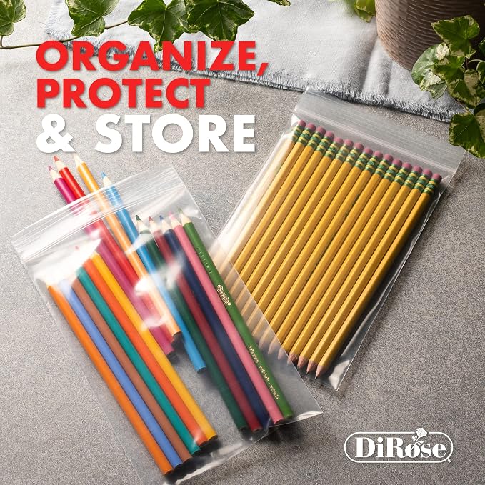 Zip Bags Clear Plastic With Zipper Seal - By DiRose | Resealable, Strong, Thick, Sturdy | For Organizing, Travel, Shipping, Packaging, and Storage | 5x8 | 100 Pack