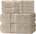 White Classic Luxury Bath Towel Set of 8 Pieces - 100% Turkish Cotton Highly Absorbent Towels for Bathroom, 2 Luxury Bath Towels 700GSM, 2 Hand Towels, 4 Washcloths, Taupe
