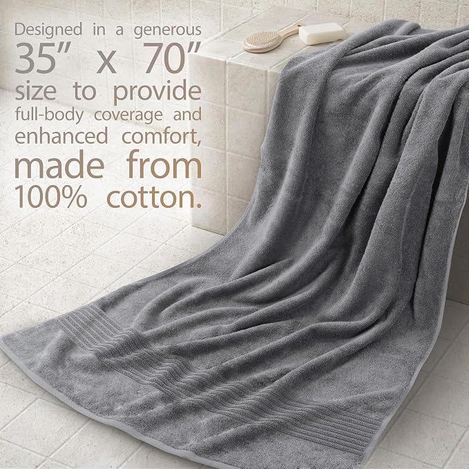 Cotton Paradise 100% Cotton Turkish Towel Set, Soft Absorbent Quick Dry, 2 Piece 35x70 Bath Sheet Set, Light Grey