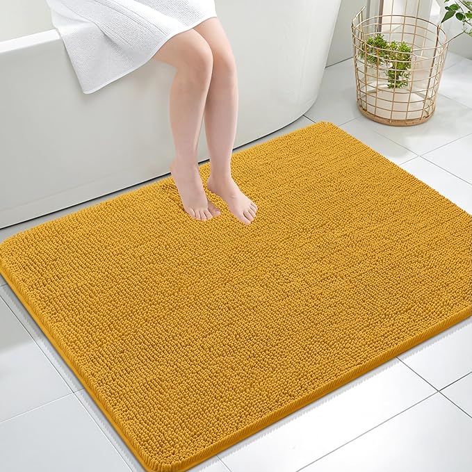 OLANLY Large Bathroom Rugs 40x32, Soft Absorbent Chenille Bath Rugs, Rubber Backing Quick Dry, Machine Washable Bath Mats for Bathroom Floor, Tub and Shower, Home Decor Accessories, Golden Yellow