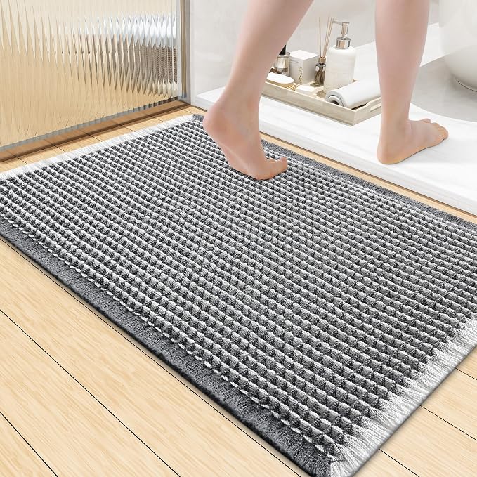 Smiry Waffle Bath Mat 36x24, Extra Soft Absorbent Bathroom Rugs, Non Slip Machine Washable Quick Dry Bath Rugs for Bathroom Floor, Tub, Shower, Home Decor Accessories, Darkgrey & Cream