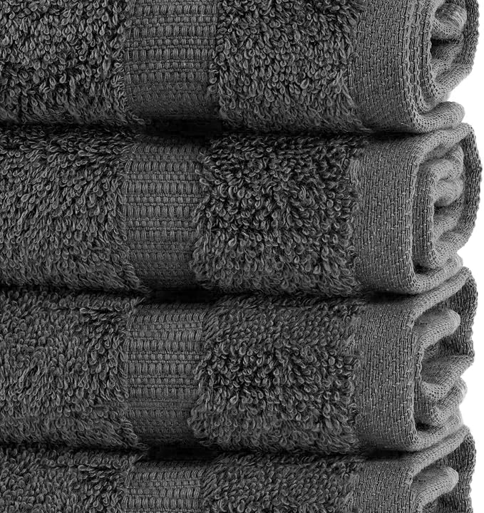 Chakir Turkish Linens 4 Piece Washcloth Set, 100% Cotton Luxury Turkish Washcloths for Bathroom, Soft Absorbent Washcloths, 13 x 13 Inches, Dark Gray