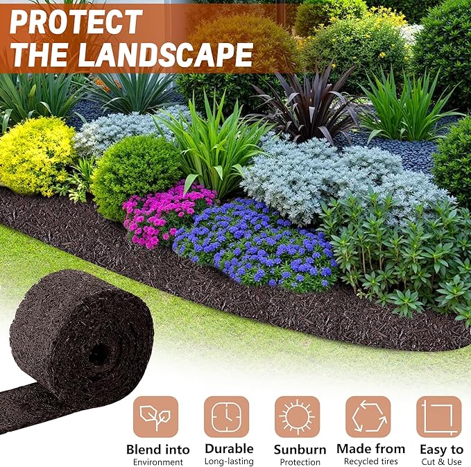 140" x 5.5" Recycled Rubber Mulch Mat Roll for Landscaping, Mulch Barrier | Permanent Garden Pathway Mulch Mats for Outdoors Garden Courtyards Backyards Terraces Vegetable Muddy Areas Path (Brown)