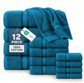 LANE LINEN Towel Set Quick Dry 100% Cotton 12 Piece Soft - Sea Port | Cotton Towels For Bathroom - Zero-Twist Durability, Zero-Twist Cotton, Terry Weave Comfort, Long-Lasting Comfort