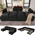 Ihanherry 135” Oversized Sectional Sofa Bed with Storage, 8-Seater Modular Cloud Couch with Movable Ottomans, Chenille Deep Seat Sleeper Couches for Living Room (Black)