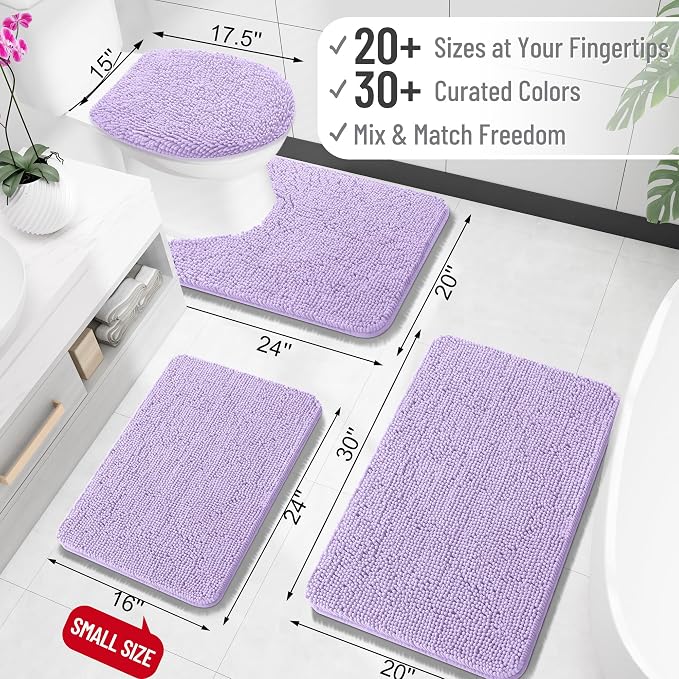 OLANLY Large Bathroom Rugs 47x32, Extra Soft Absorbent Chenille Bath Rugs, Rubber Backing Quick Dry, Machine Washable Bath Mats for Bathroom Floor, Tub and Shower, Home Decor Accessories, Lavender