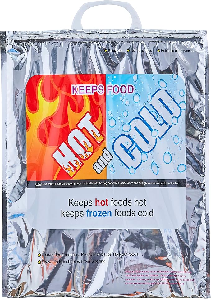 Superio Hot and Cold Insulated Bags for Food Delivery, Grocery Shopping Bags, Food Storage for Hot and Frozen Food for Travel, Disposable Cooler Bag, Reinforced Thermal Lunch Bag (12, 13.5"x17.5")