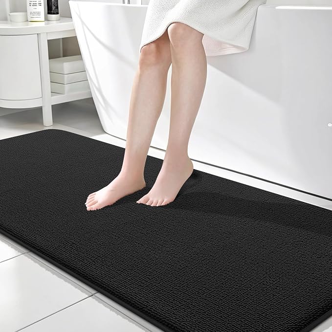 OLANLY Memory Foam Bathroom Runner Rugs 70x24, Absorbent Long Mat, Black | Soft Quick Dry Bath Mat Rugs, Non-Slip, Machine Washable Mat for Bathroom Floor, Tub and Shower, Home Decor Accessories