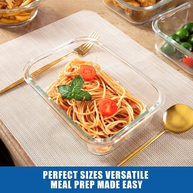 5-Pack Borosilicate Glass Containers with Tempered Glass Lids, 35.2oz/4.4 Cup Airtight Meal Prep Set, Microwave/Freezer Safe (Gray)