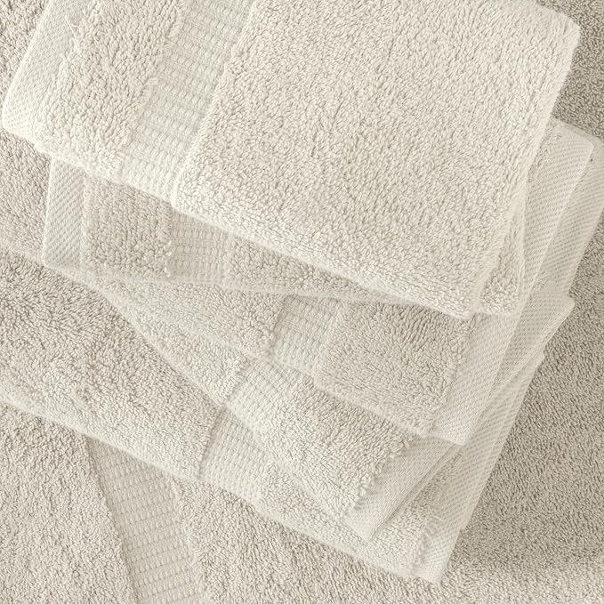 SALBAKOS 100% Turkish Cotton Bathroom Towel Set of 6-Piece, Ivory | 630 Gsm Thick Super Soft Highly Absorbent 2 Bath + 2 Hand + 2 Washcloth Towels Sets, Giftable, Hotel Quality, Made in Turkey