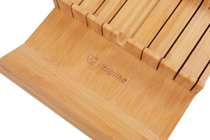 Utoplike In-drawer Knife Block Bamboo Kitchen Knife Drawer Organizer Large, handle Steak knife Holder without Knives, Fit for 16 Knife and 1 Sharpening Steel (Knives & Sharpening Not Included)