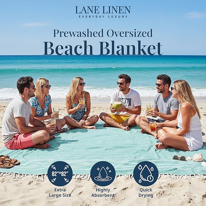 LANE LINEN Beach Blanket Sand Free & Lightweight Beach Towel - Hunter Green