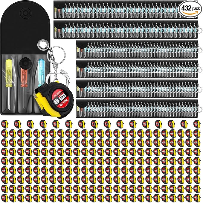 Jutom 432 Pcs Mini Tape Measure Keychain Bulk Mini Screwdriver Keychain Set Adult Tool Party Prize for Father's Men Gifts
