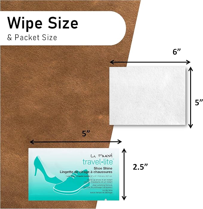 LA Fresh Travel Lite Pre-Moistened Shoe Shine Wipes Case of 200 Individually Wrapped Streak-Free Cleaning Wipes Perfect for Use On Leather and Convenient Size for On The Go