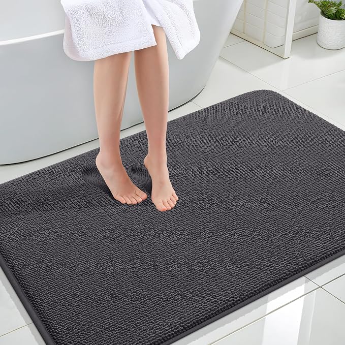 OLANLY Memory Foam Large Bathroom Rugs 44x32, Absorbent Bath Mat, Dark Grey | Soft Quick Dry Bath Mat Rugs, Non-Slip, Machine Washable Mat for Bathroom Floor, Tub and Shower, Home Decor Accessories