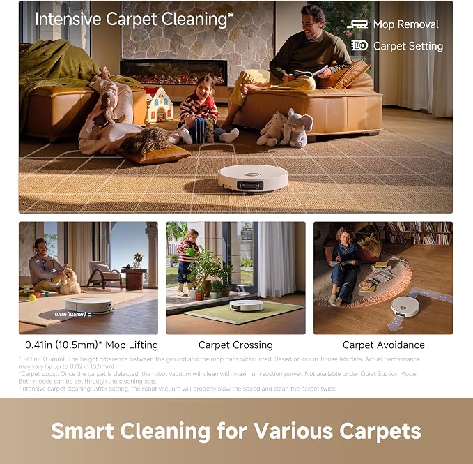 DREAME L60 Ultra Robot Vacuum and Mop, 35,000Pa Suction, Detangling Brush, AI-Enhanced 3D ToF Vision, 100℃ Mop Self-Cleaning, 280+ Object Types, Extendable Side Brush and Mop, White