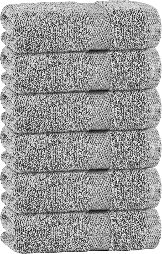 White Classic Light Gray Hand Towels for Bathroom [6 Pack] Cotton Hand Towel Bulk for Gym, Kitchen and Spa, 16x27 Inches Soft Highly Absorbent Quick Dry Terry Salon Towels