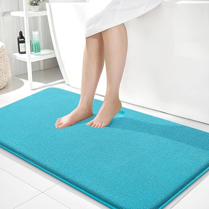 OLANLY Memory Foam Bathroom Runner Rugs 44x24, Absorbent Long Mat, Aqua Sky | Soft Quick Dry Bath Mat Rugs, Non-Slip, Machine Washable Mat for Bathroom Floor, Tub and Shower, Home Decor Accessories