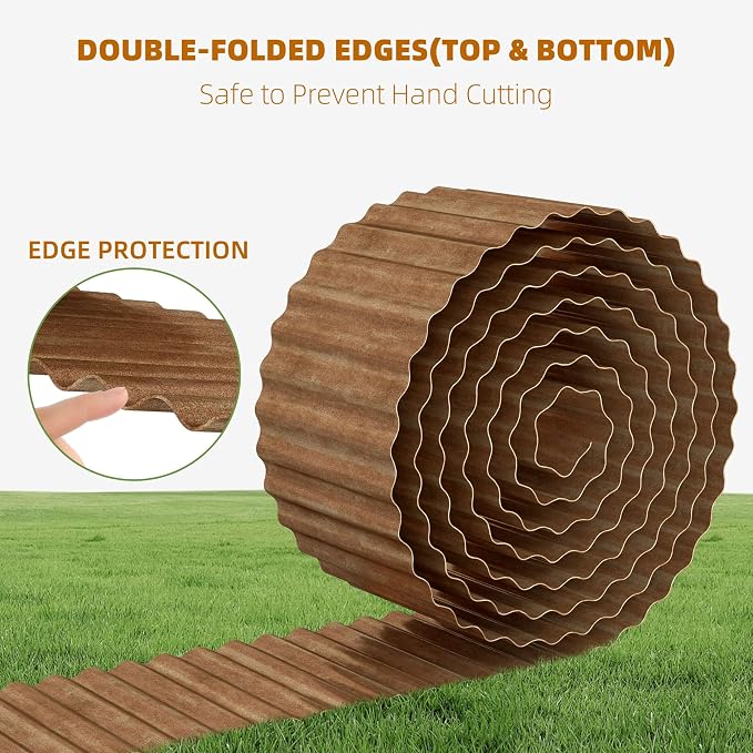 Garden Lawn Edging and Landscape Border - 6" x 40' Corrugated Metal Garden Edging, for DIY Flower Beds, Lawns & Landscaping (Real Rust)