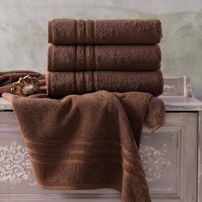 Hawmam Linen Brown Bath Towels 4 Pack Soft and Absorbent, Premium Quality Perfect for Daily Use 100% Cotton Towel 600 GSM