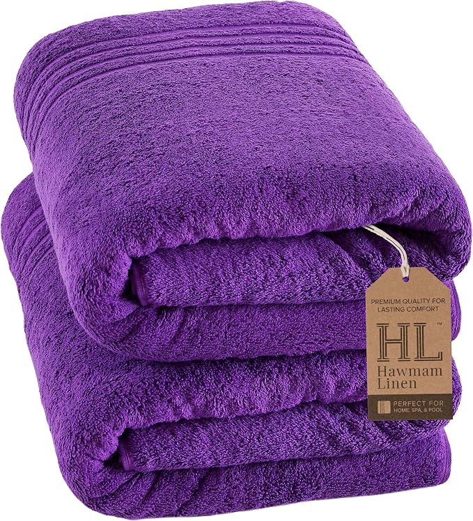 Hawmam Linen Jumbo Large Bath Sheets Towels 2 Pack Soft and Absorbent, Premium Quality 100% Cotton Towels (Lilac Purple, Bath Sheet)