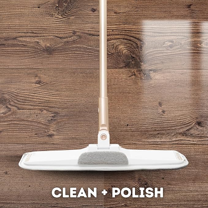 Quick Shine Ultimate Gold Clean + Polish Mop Kit, 9 Pc Set w/Interchangeable Attachments | 2-in-1 Pro Cleaning System w/ Microfiber Pads for All Floor Types | No Batteries Needed