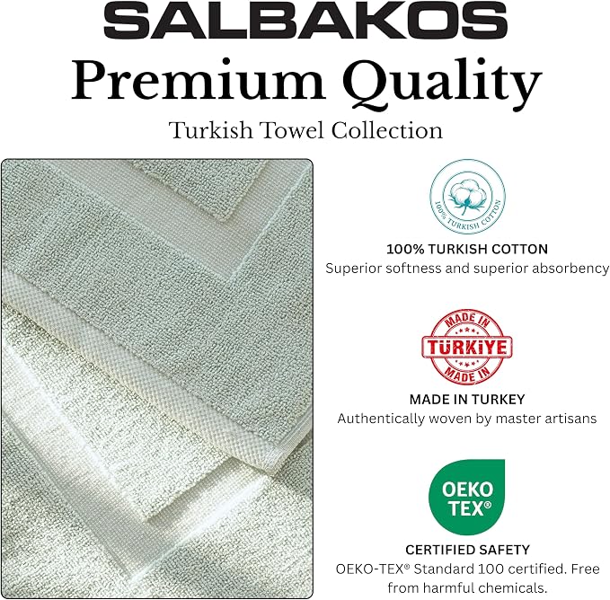 SALBAKOS 2-Piece 100% TurkishCotton BathMat Towel, 20x34 inch SeafoamGreen | Bathroom Floor Towels, Thick Soft Most Absorbent Quick-Dry Durable Large Size Foot Rug, Premium Hotel Quality Made in Turkey