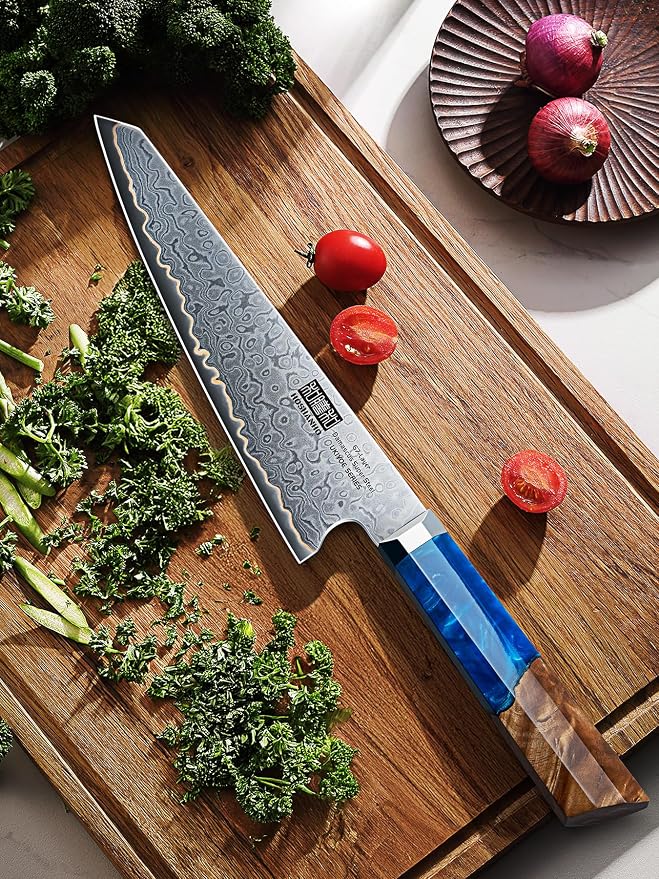 HOSHANHO 8" Damascus Chef Knife, 67-Layer Damascus Steel Kitchen Knife | Ultra Sharp Japanese Cooking Knives, Ergonomic Blue Resin Stabilized Wood Handle with Wood Gift Box