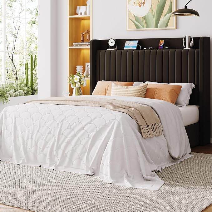 Allewie Full Lift Up Storage Hydraulic Bed Frame,Charging Station,Black | Storage Shelf Headboard with Charging Station,Type-C,USB Ports,Hydraulic Support,Velvet Upholstered,No Box Spring Needed