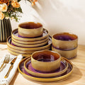 TheTerra Ceramic Dinnerware Sets for 4, 12 Pieces Porcelain Lightweight Plates and Bowls Sets, Scratch Resistant Dish Set, Oven & Microwave & Dishwasher Safe, Amber Amethyst