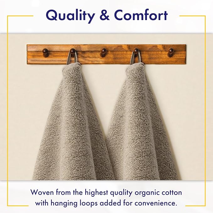 Alusa Home 100% Organic Luxury Bath Sheets - GOTS Certified - Extra Large 35x70 Inches (Pack of 2) Zero-Twist, Long-Staple Cotton Bath Sheet Set (Taupe)