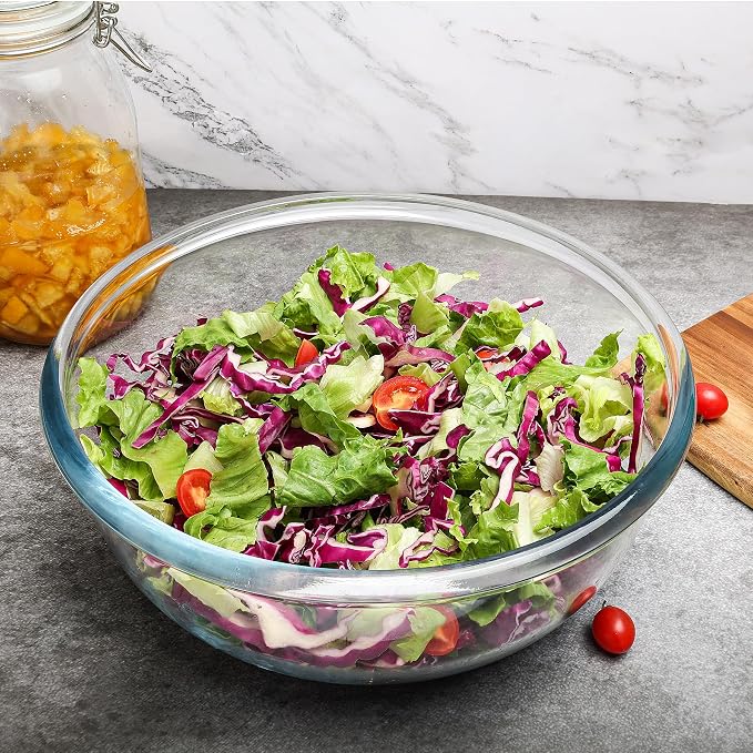 Extra Large Glass Mixing Bowl - 6 Quart Clear High Borosilicate Glass Salad Bowls - Glasses Bowl for Sourdough, Baking, Bread Making, Kitchen