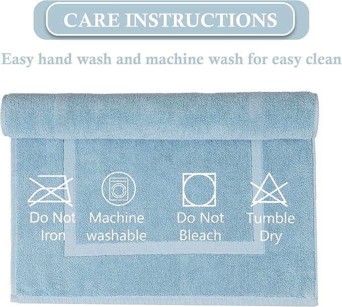 HILLFAIR-900 GSM-100% Ringspun Cotton Floor Towels mat- Hotel-Spa Tub-Shower Bathroom Floor mat Towels- 21 x 34 Inch- Terry Cotton Bath Mat, Machine Washable, Absorbent-2 Peice Towel Set- Ocean Blue