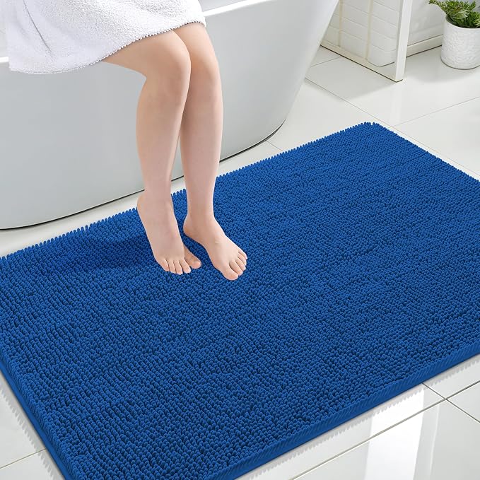 OLANLY Large Bathroom Rugs 44x32, Soft Absorbent Chenille Bath Rugs, Rubber Backing Quick Dry, Machine Washable Bath Mats for Bathroom Floor, Tub and Shower, Home Decor Accessories, Deep Navy Blue