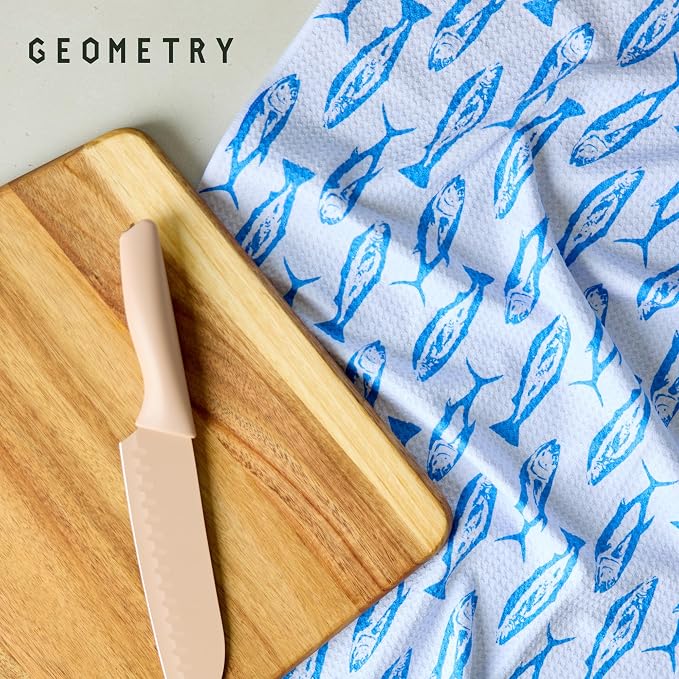 GEOMETRY Tea Towels – Spring & Summer Collection – Quick-Dry, Ultra-Absorbent, Reusable Microfiber Kitchen Towels for Drying & Cleaning - Coastal Catch - 1 Pack