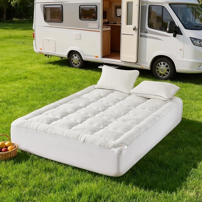 BEDLORE RV Queen Mattress Topper Viscose Derived from Bamboo,Pillow Top Mattress Pad with Stretchable Pockets for 6-18 inches Mattress, Soft Breathable Mattress Topper for Back Pain Relief