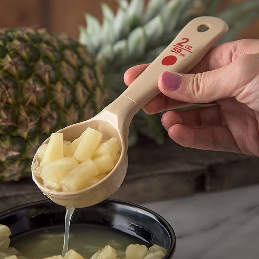 Carlisle FoodService Products Measure Miser Plastic Perforated Measuring Spoon with Short Handle, 2 Ounces, Beige