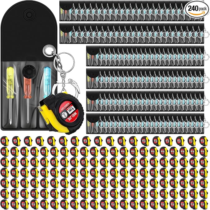 Jutom 240 Pcs Mini Tape Measure Keychain Bulk Mini Screwdriver Keychain Set Adult Tool Party Prize for Father's Men Gifts