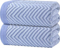 White Classic Cotton Beach Towels Oversized 35 x 70 Inches, Ultra Absorbent and Low Lint Luxury Pool Towels, Chevron Design, Light Blue, 2 Pack