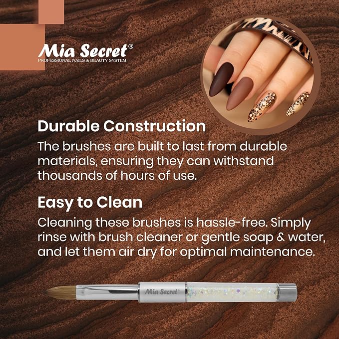 Mia Secret PREMIER NAIL BRUSHES 100% Kolinsky Hair MADE IN USA Prenium Nail Art Brushes (Silver, 10 OR)