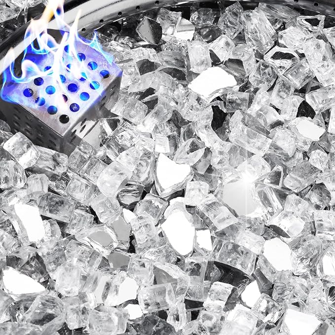 NUPICK 10 Pound Fire Glass, 1/2 Inch Reflective Fire Pit Glass | Tempered Fire Pit Rocks for Propane or Natural Gas, Glass Rocks for Fire Pit Table, Fireplace, Fire Bowl, Landscaping, Clear