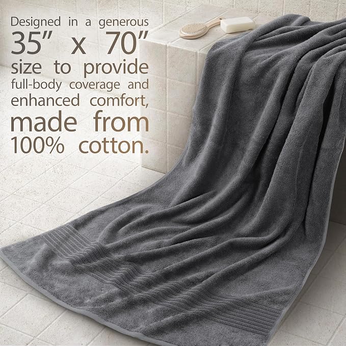 Cotton Paradise 100% Cotton Turkish Towel Set, Soft Absorbent Quick Dry, 2 Piece 35x70 Bath Sheet Set, Dark Gray
