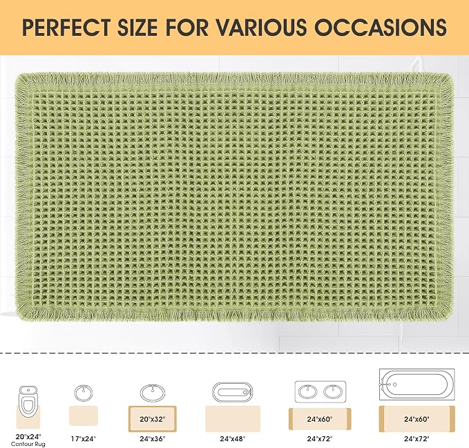 IM HOME Waffle Bath Mat Sage Green 36"x24", Boho Woven Modern Bath Mat Rugs, Absorbent Non Slip Bathroom Rugs, Soft Washable Bath Rugs with Tassels for Bathroom, Bedroom, Kitchen, Shower, Tub