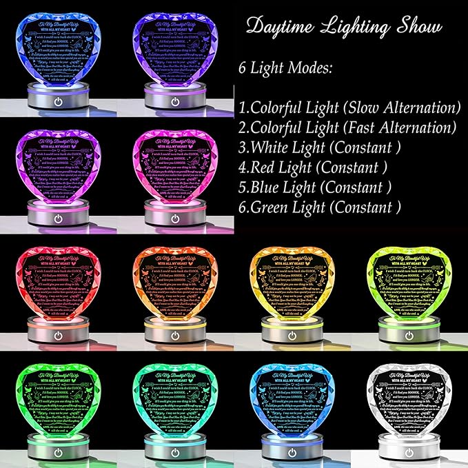 Qianwei Wife Gifts from Husband Unique - Personalized Crystal Heart Gifts for My Wife Who Has Everything - Birthday Anniversary Wedding Valentines Day Present Ideas for Her