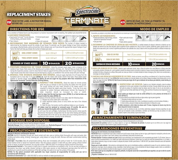 Spectracide Terminate Termite Detection & Killing Stakes2, 5 Count, Replacement Stakes With Pop-up Indicators Detect Termite Activity And Kill Foraging Termites