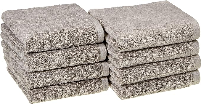 Amazon Basics 100% Cotton Lightweight Quick-Dry Hand Towel, 28" x 16", Platinum, 8-Pack
