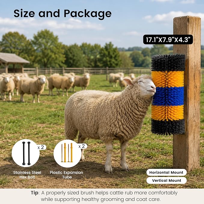 17" x 7.9" Livestock Scratching Brush for Horse, Wall-Mount Grooming and Massage Scratch Brushes for Cow Donkey Goats Horse Sheep, with 8 Screws for Back Itch Relief & Keep Cleaning (1Pcs)