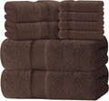 White Classic Luxury Bath Towel Set of 8 Pieces - 100% Turkish Cotton Highly Absorbent Towels for Bathroom, 2 Luxury Bath Towels 700GSM, 2 Hand Towels, 4 Washcloths, Brown